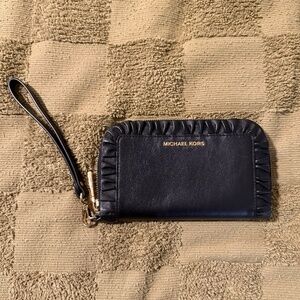 MICHAEL Michael Kors Ruffled Leather Smartphone Wristlet in Black/Gold